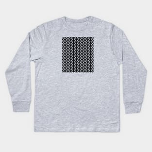 Herringbone Pattern - Black Kids Long Sleeve T-Shirt